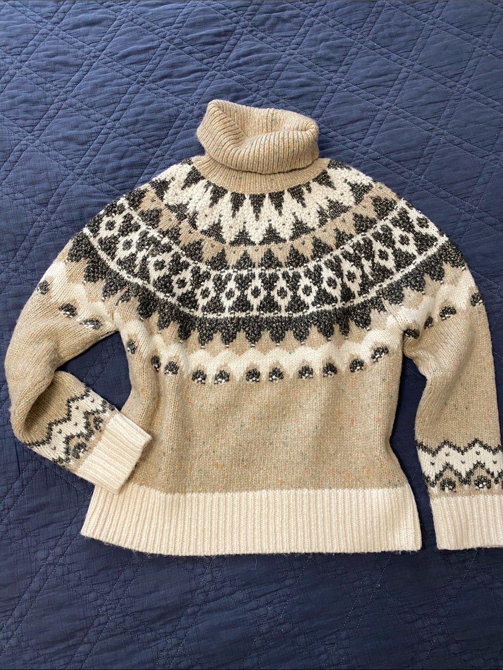 Fair Isle Turtleneck Sweater In Neutral Tones Sz S
